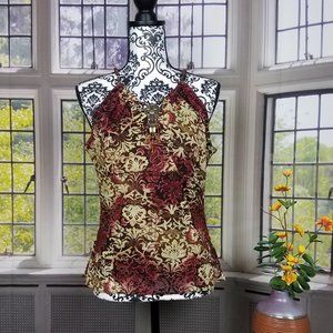 💖💖2 FOR $20💖💖 E BY ECI SLEEVELESS BEADED BURGUNDY & SAGE TOP (M)